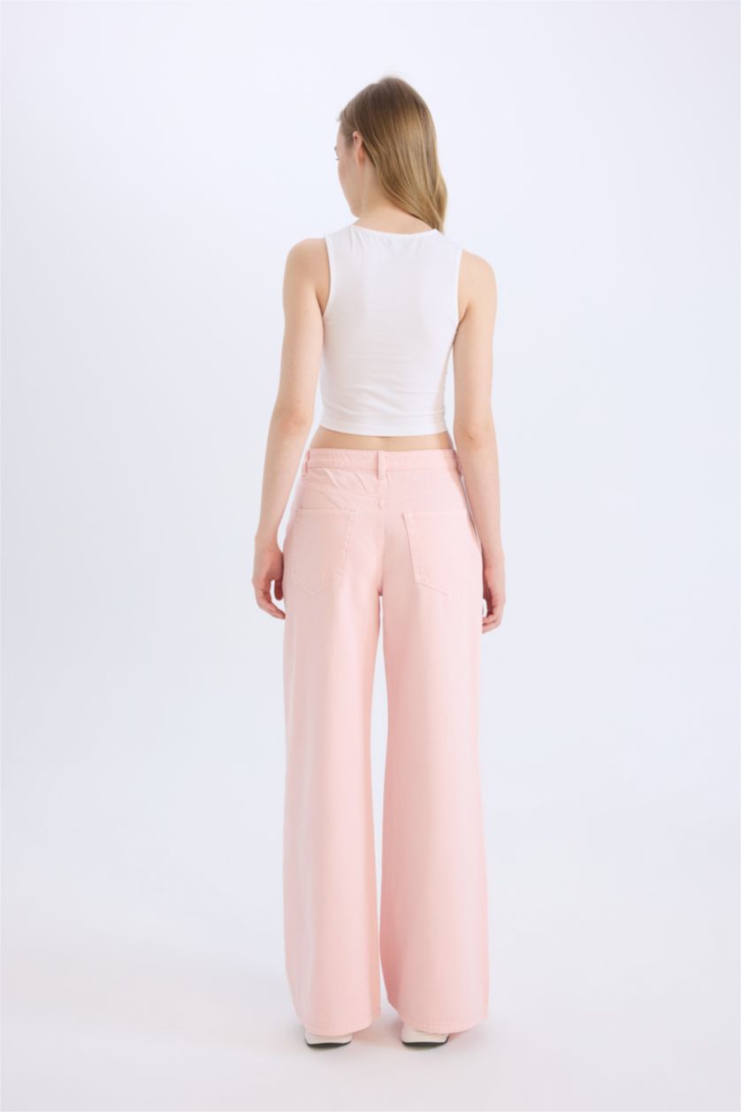 Woman Pink Wide Leg Gabardine Trousers
