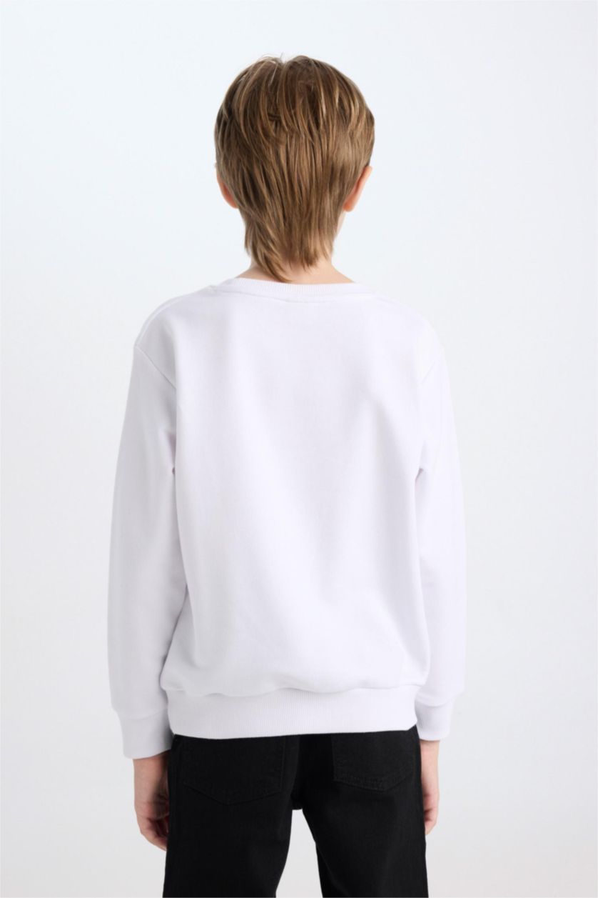 Erkek Çocuk - Genç Erkek Beyaz Beyaz Bisiklet Yaka Atatürk Baskılı Nakışlı Sweatshirt Erkek Çocuk