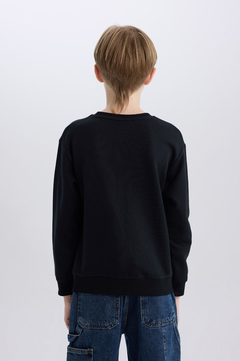 Erkek Çocuk - Genç Erkek Siyah Bisiklet Yaka Atatürk Baskılı Sweatshirt Erkek Çocuk