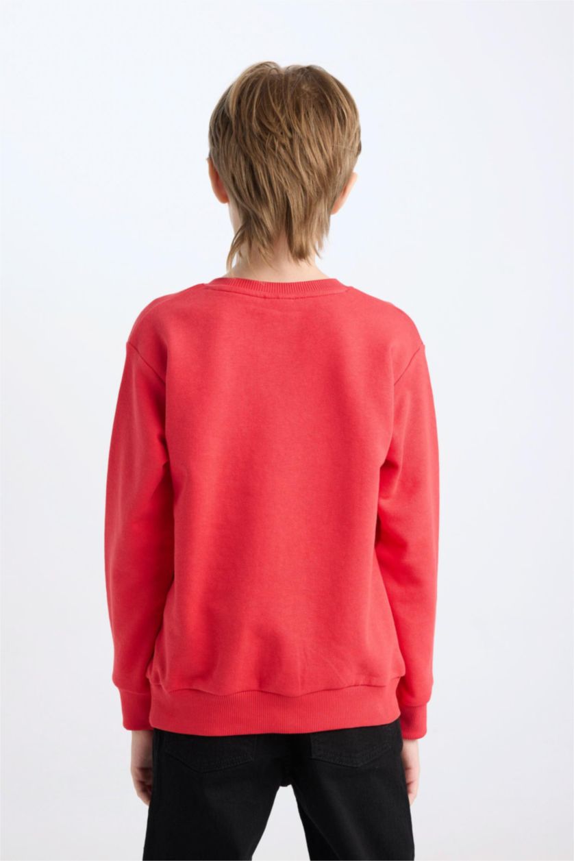 Erkek Çocuk - Genç Erkek Kırmızı Kırmızı Bisiklet Yaka Atatürk Baskılı Sweatshirt Erkek Çocuk