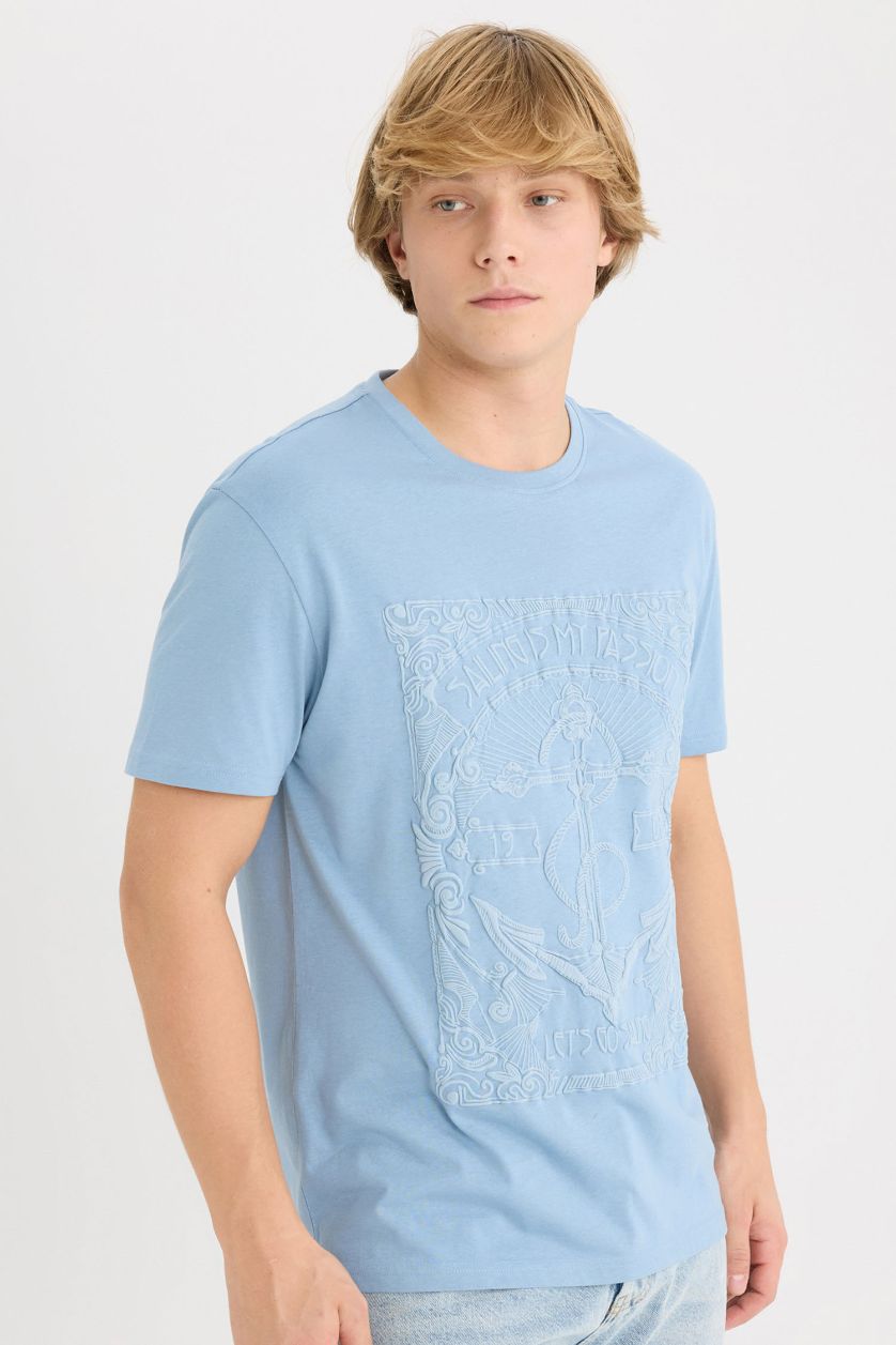 MAN Blue Regular Fit Crew Neck Short Sleeve T-Shirt