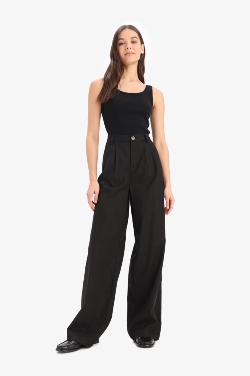 Женщины Черный Wide Leg из льна