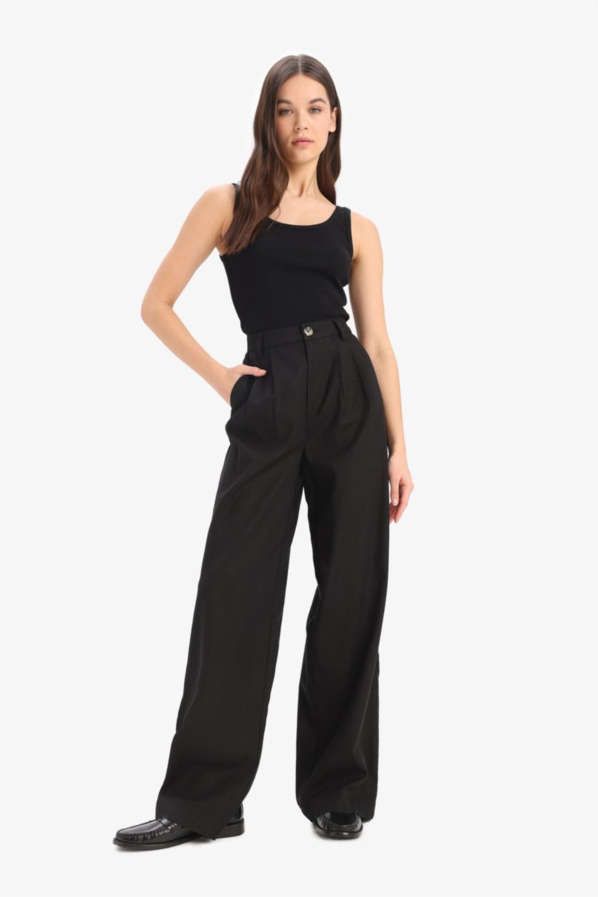 Женщины Черный Wide Leg из льна