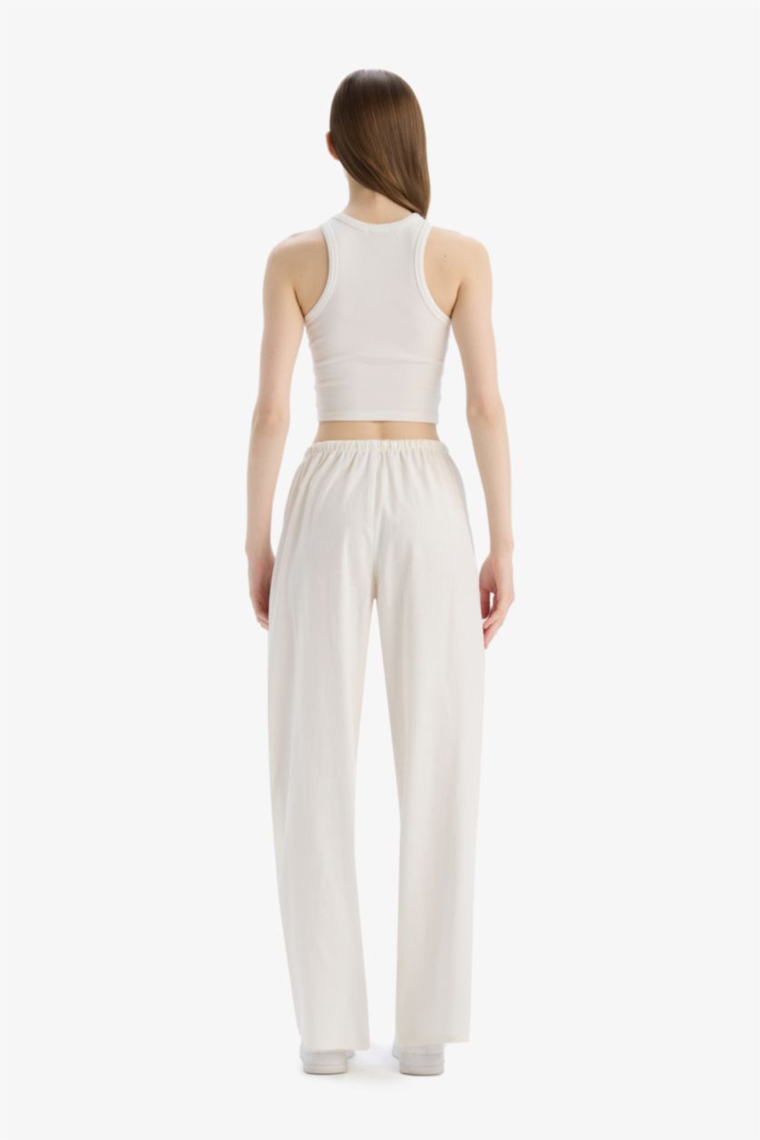 نساء اوف وايت بنطلون برجل واسع وايد ليج من مزيج الكتان