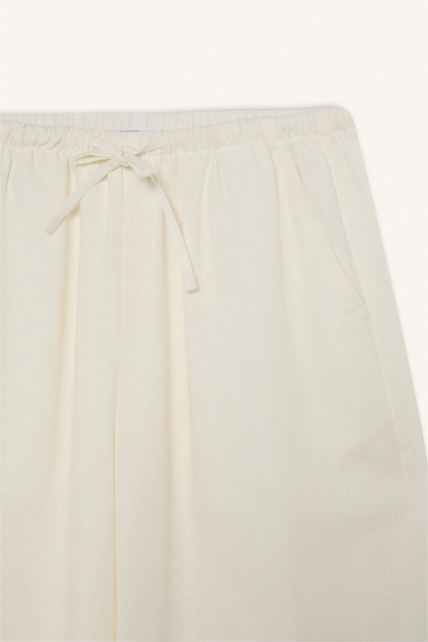 نساء اوف وايت بنطلون برجل واسع وايد ليج من مزيج الكتان