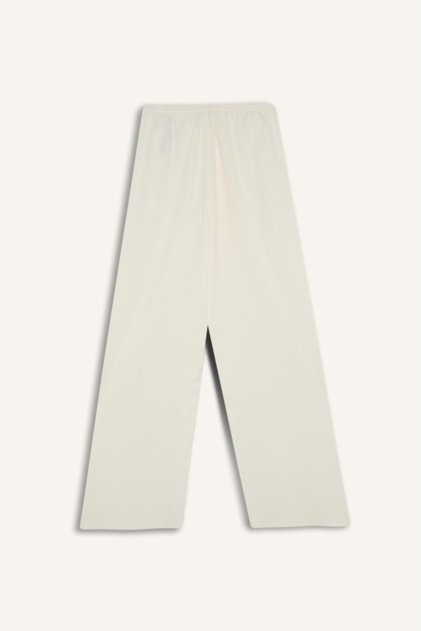 نساء اوف وايت بنطلون برجل واسع وايد ليج من مزيج الكتان