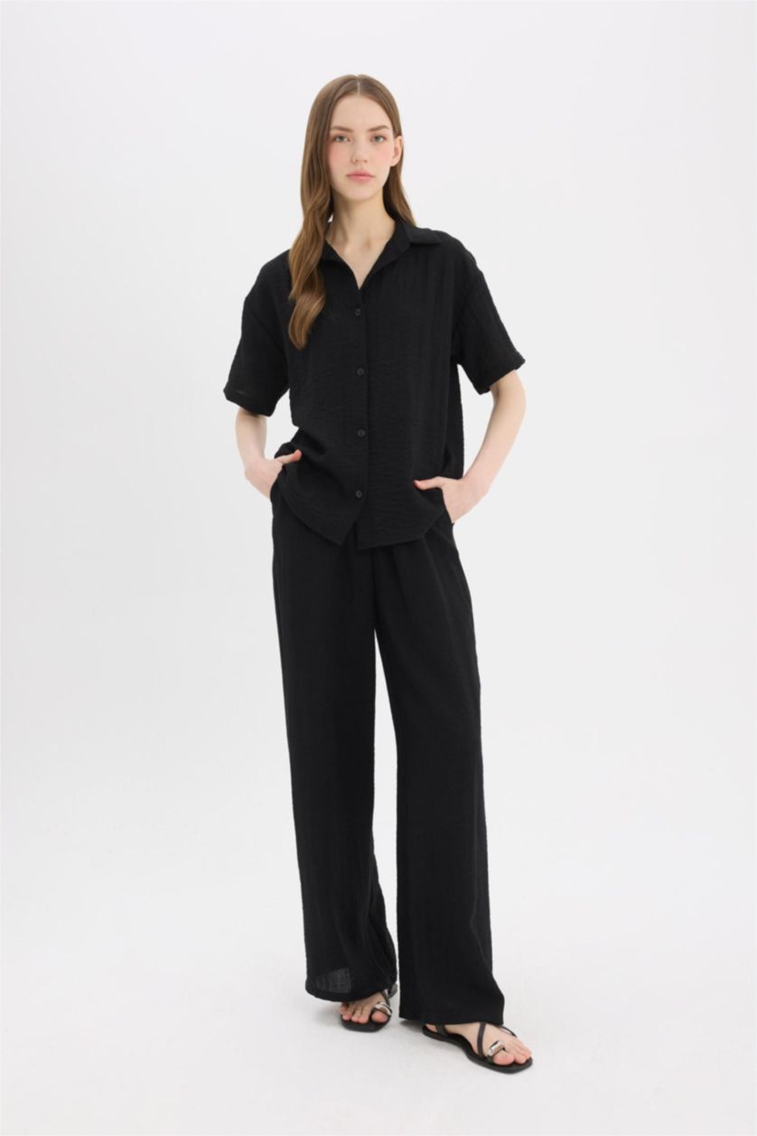 WOMAN Black Wide Leg Normal Waist Standard Length Trousers