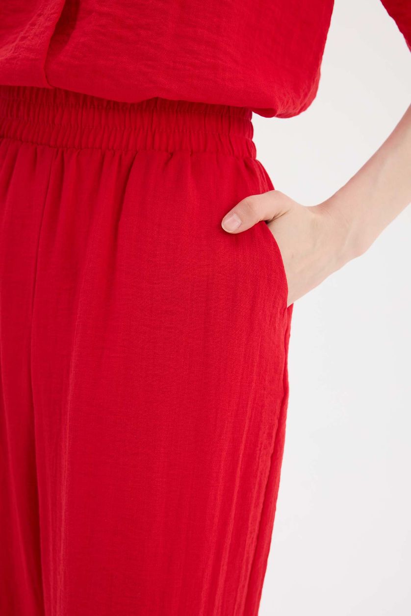 FEMME Rouge Pantalon large à taille standard avec poches