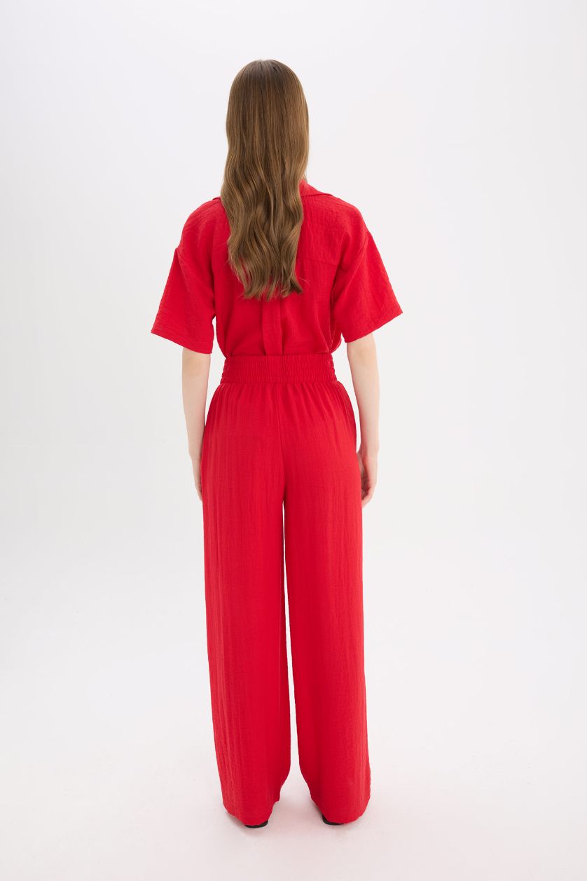 FEMME Rouge Pantalon large à taille standard avec poches