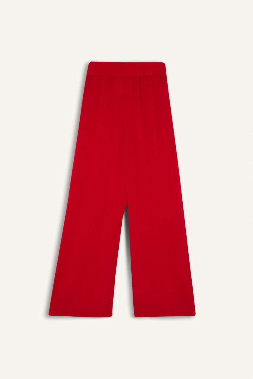 FEMME Rouge Pantalon large à taille standard avec poches