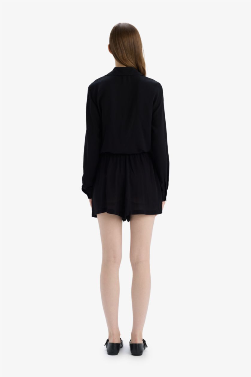 FEMME Noir Short en viscose froissée à taille élastiquée