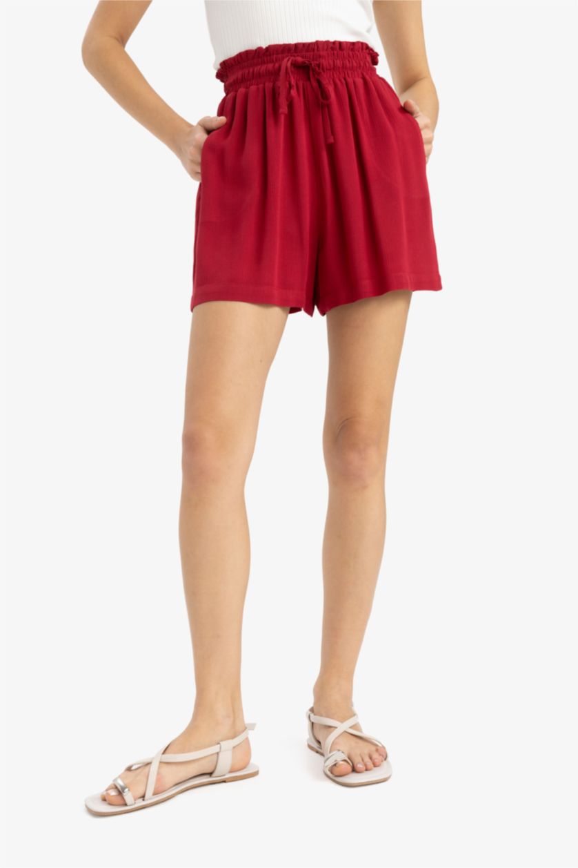 Женщины Бордовый Шорты из вискозы с эластичной талией