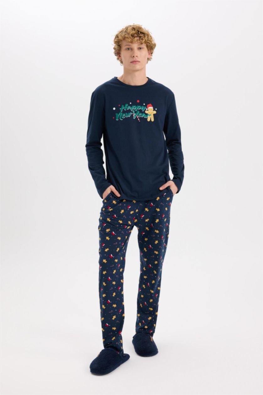 MAN NAVY New Year Themed Top Long Bottom 2 Piece Pajama Set
