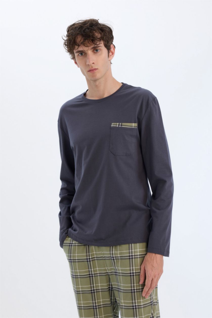 MAN Anthracite Regular Fit Printed Top Bottom 2 Piece Pajama Set