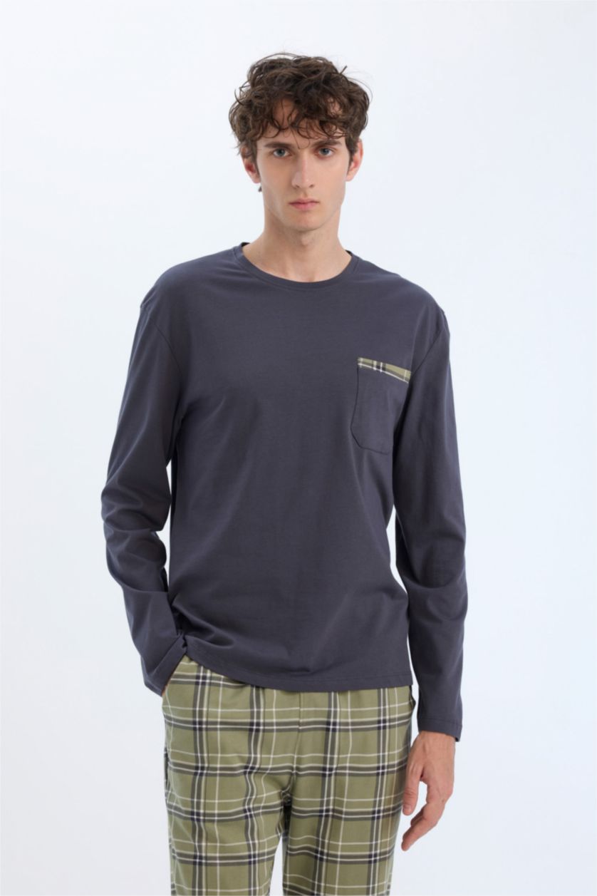 MAN Anthracite Regular Fit Printed Top Bottom 2 Piece Pajama Set