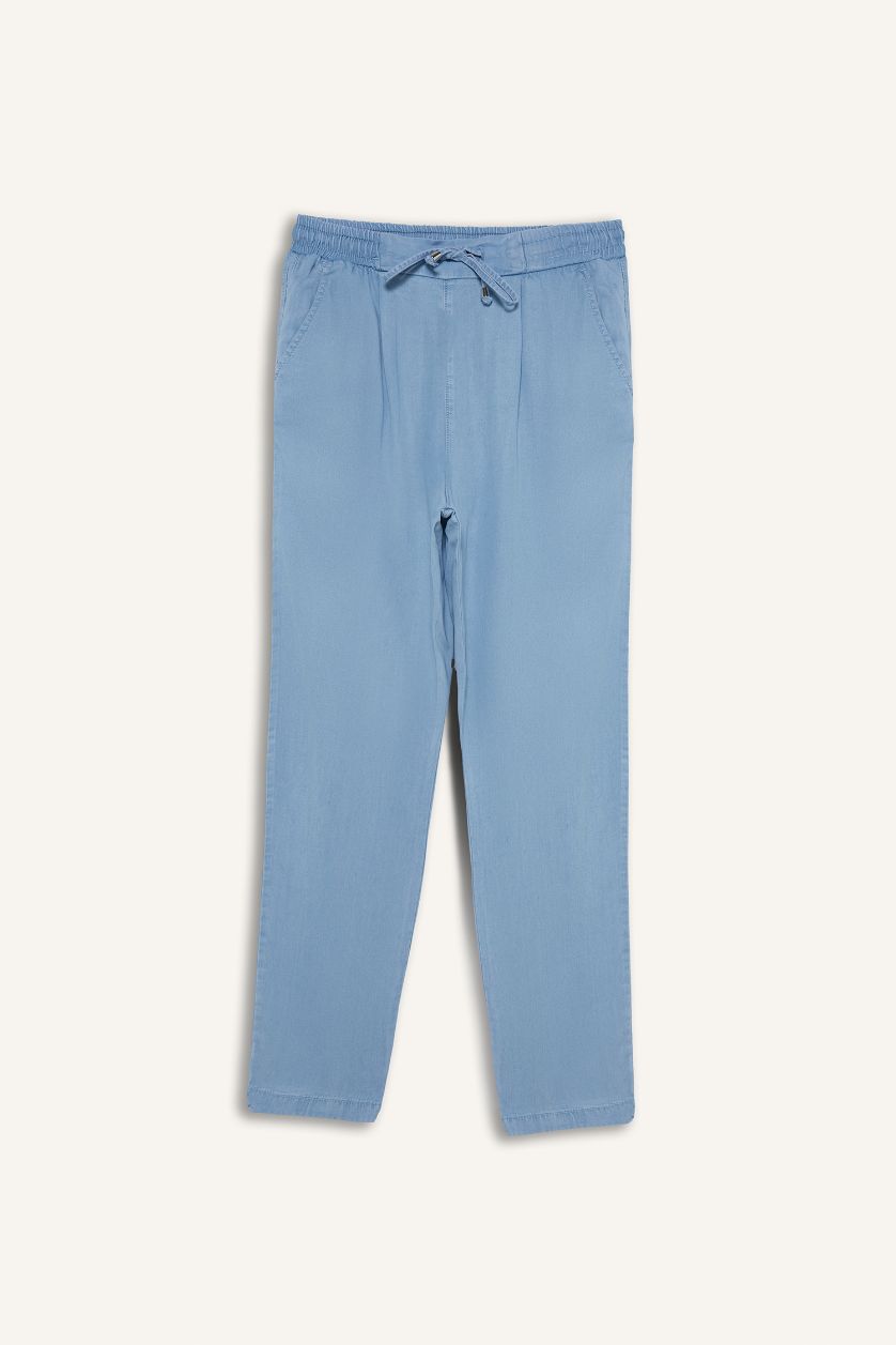 Женщины Светло-индиговый Брюки Pull On Carrot Fit из тенселя с высокой посадкой и стиральным эффектом