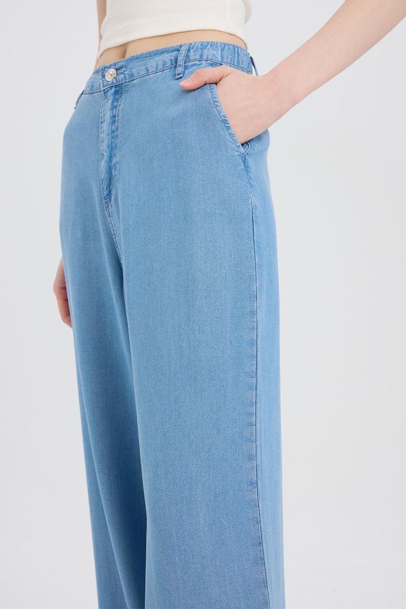 Женщины Светло-индиговый Широкие мягкие джинсы высокой посадкой и эффектом стирки