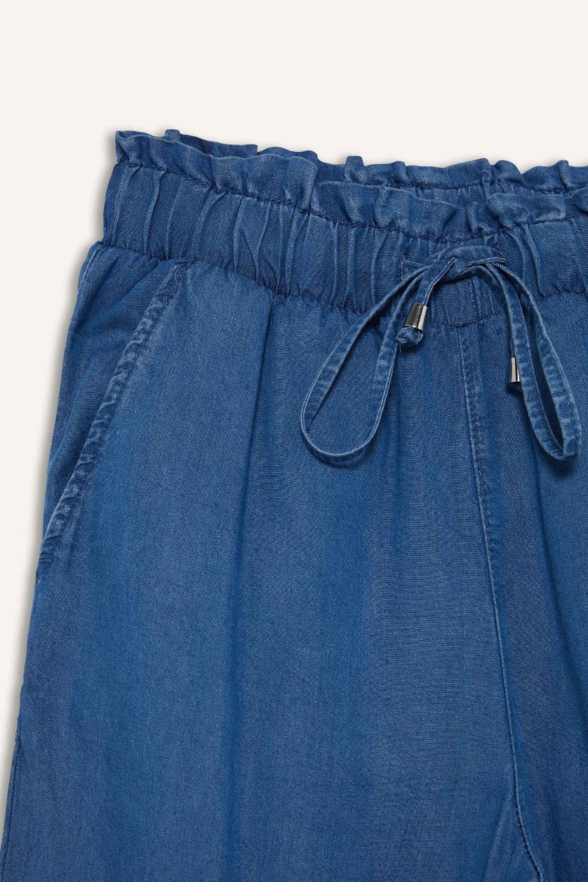 WOMAN Blue Culotte Fit High Elastic Waist Washed Thin Jeans