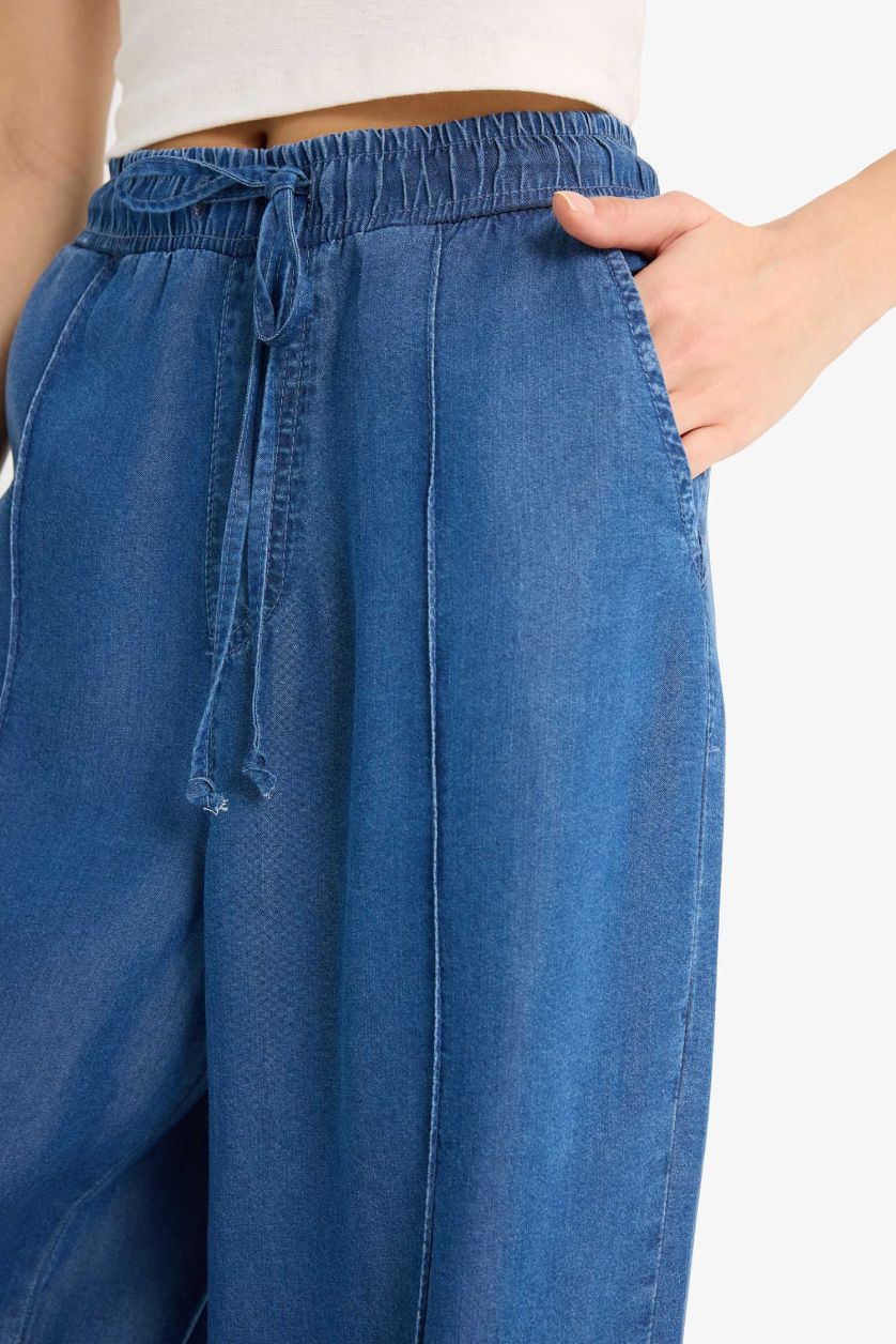 Женщины Голубрй Джинсы с широкими штанинами и высоким поясом