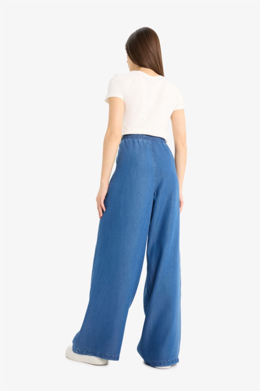 Женщины Голубрй Джинсы с широкими штанинами и высоким поясом