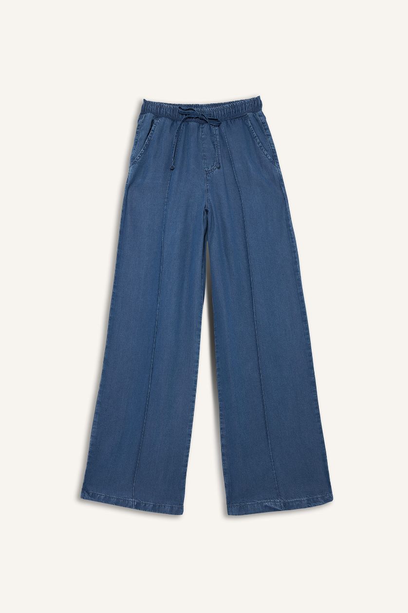 Женщины Голубрй Джинсы с широкими штанинами и высоким поясом