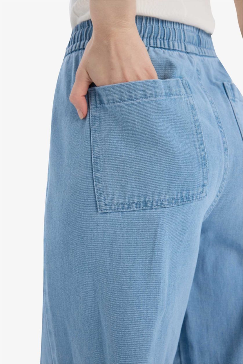 WOMAN Light Indigo Carrot Fit High Waist Straight Leg Long Soft Jean Pants
