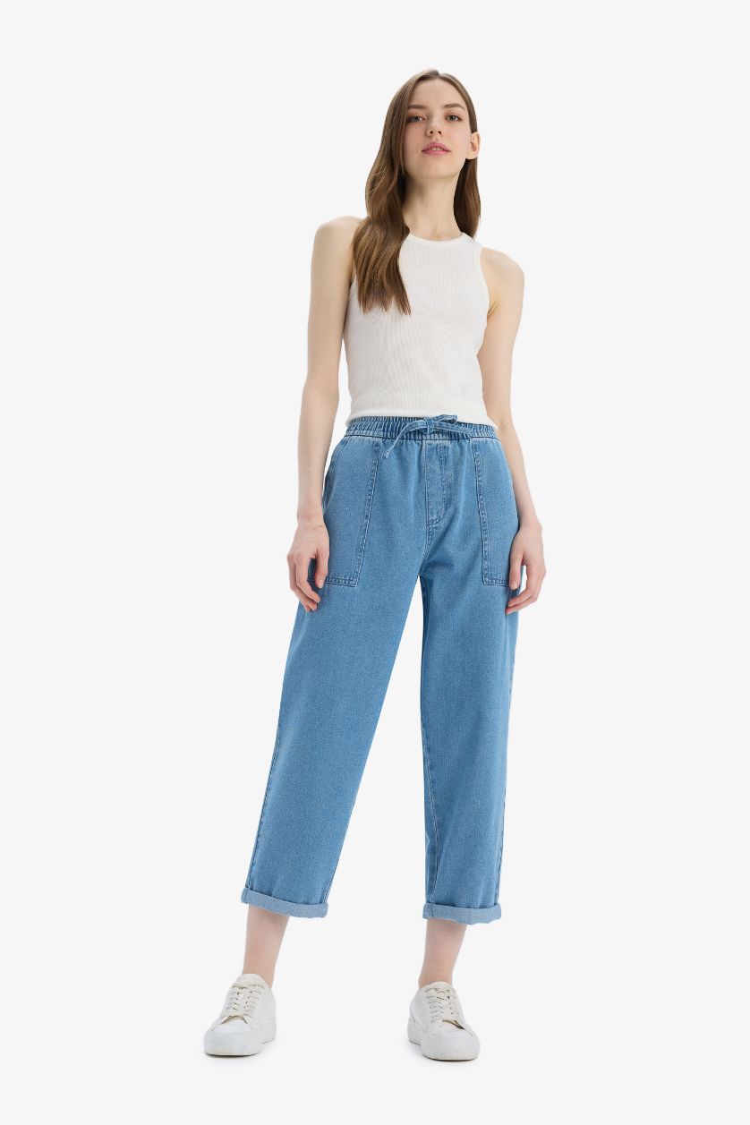 WOMAN Blue Carrot Fit High Waist Straight Leg Long Soft Jeans