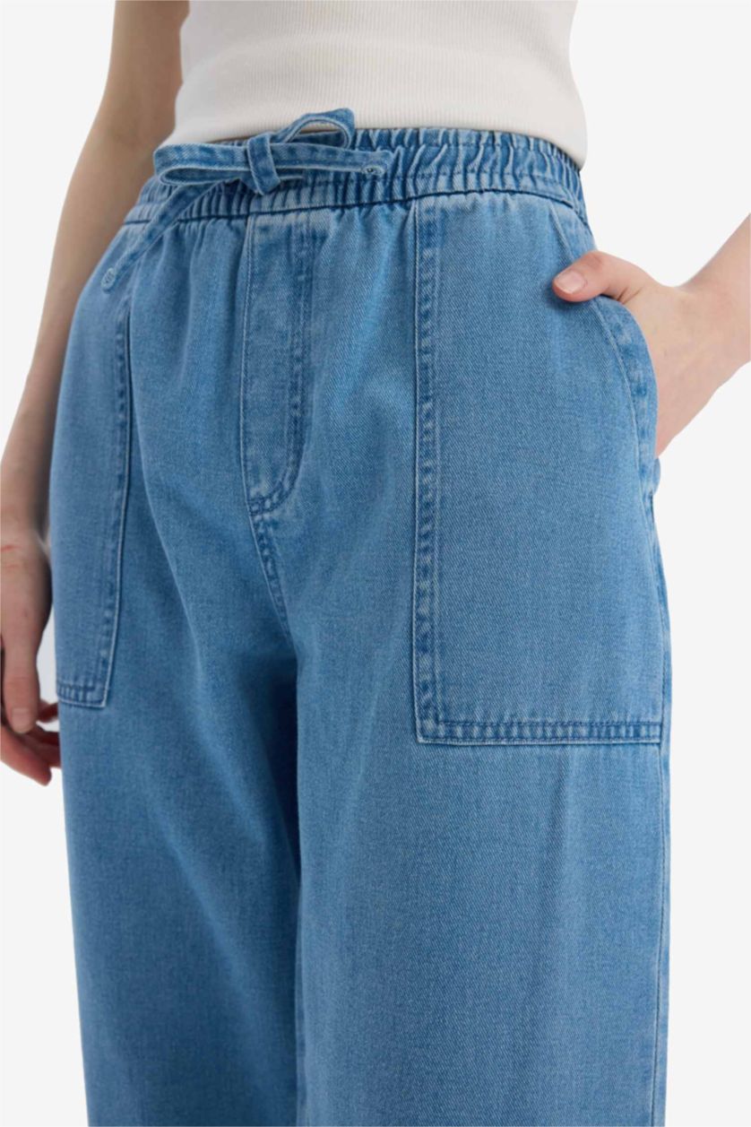 WOMAN Blue Carrot Fit High Waist Straight Leg Long Soft Jeans