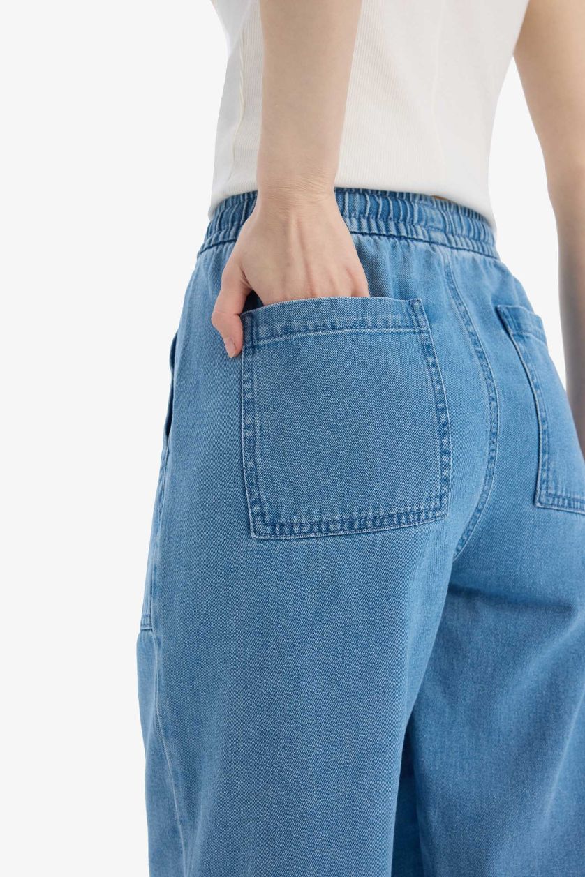 WOMAN Blue Carrot Fit High Waist Straight Leg Long Soft Jeans