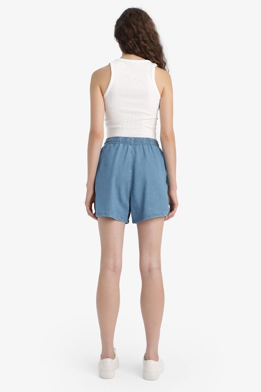 Женщины Голубрй Шорты с высокой талией из тенселя