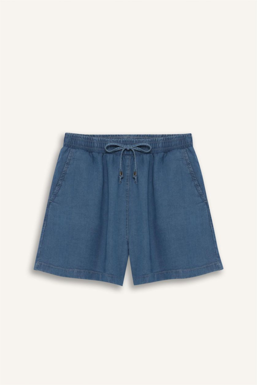 Женщины Голубрй Шорты с высокой талией из тенселя