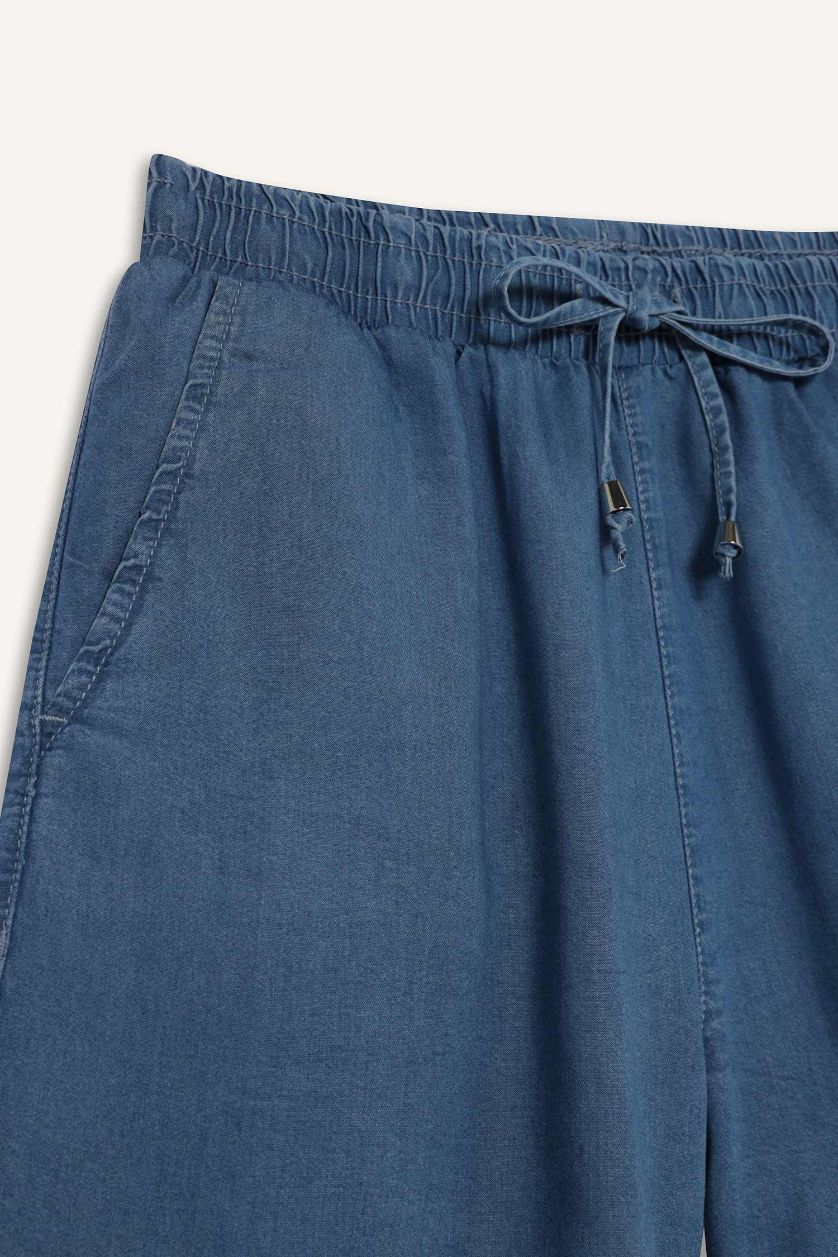 Женщины Голубрй Шорты с высокой талией из тенселя