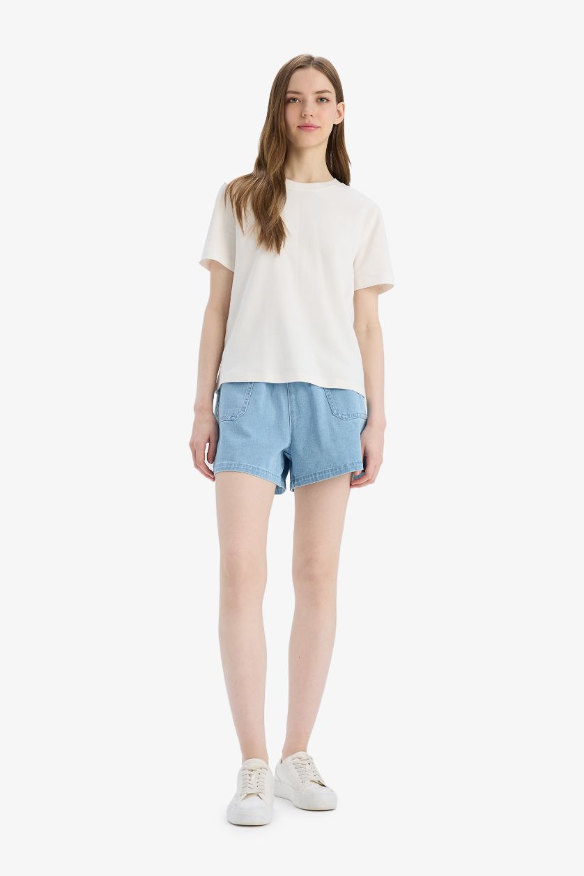 WOMAN Light Indigo Normal Waist Denim Shorts