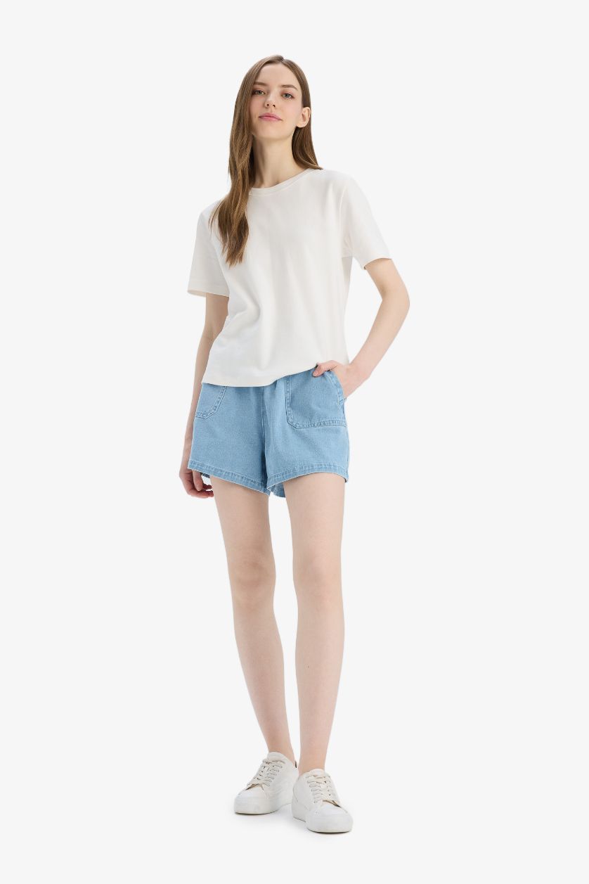 WOMAN Light Indigo Normal Waist Denim Shorts