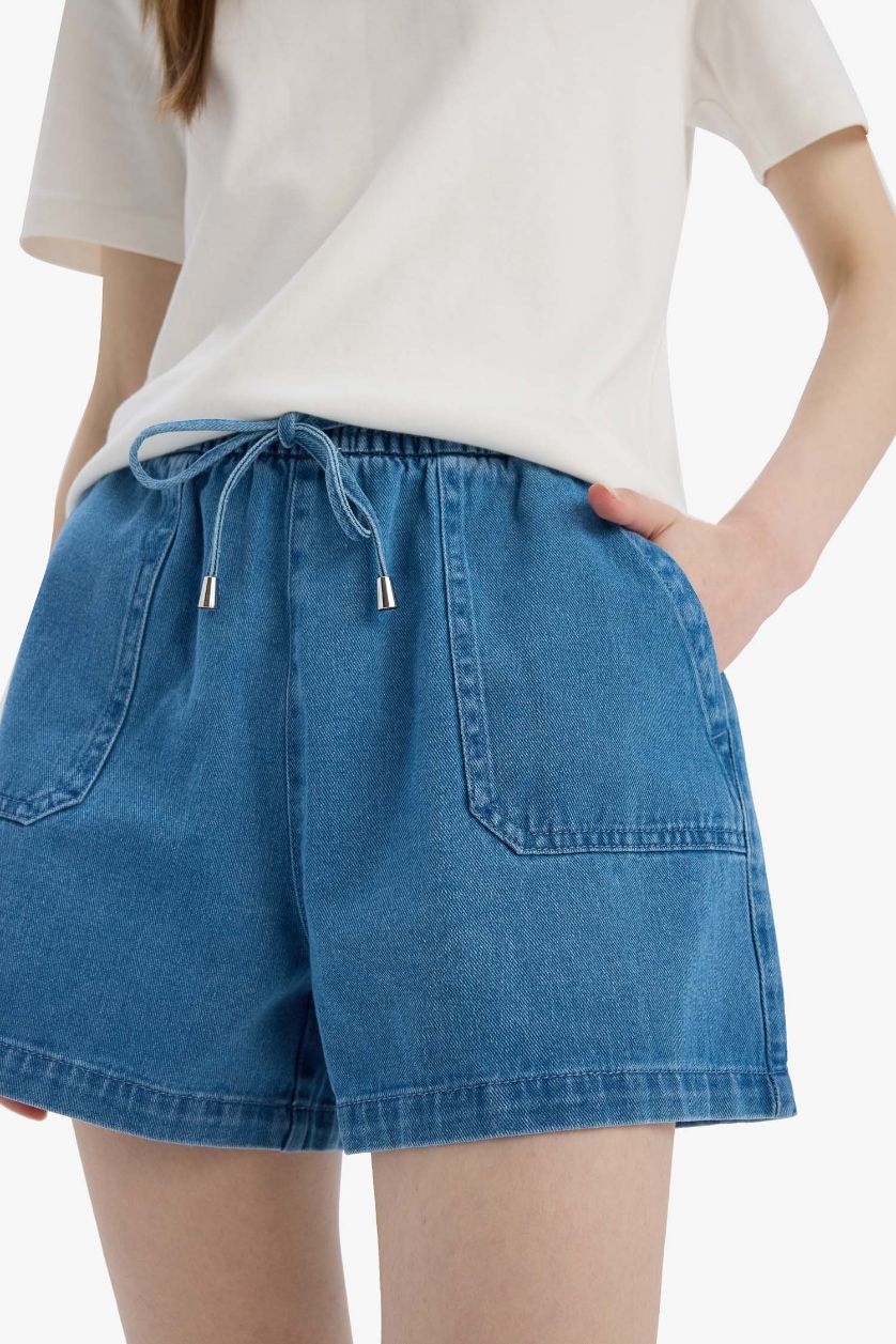 Женщины Голубрй Высокая талия и короткие мягкие джинсовые шорты