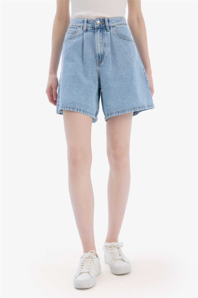 Женщины Голубрй Шорты-бермуды из мягкой джинсовой ткани с высокой посадкой