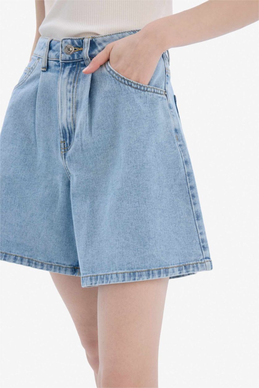 Женщины Голубрй Шорты-бермуды из мягкой джинсовой ткани с высокой посадкой