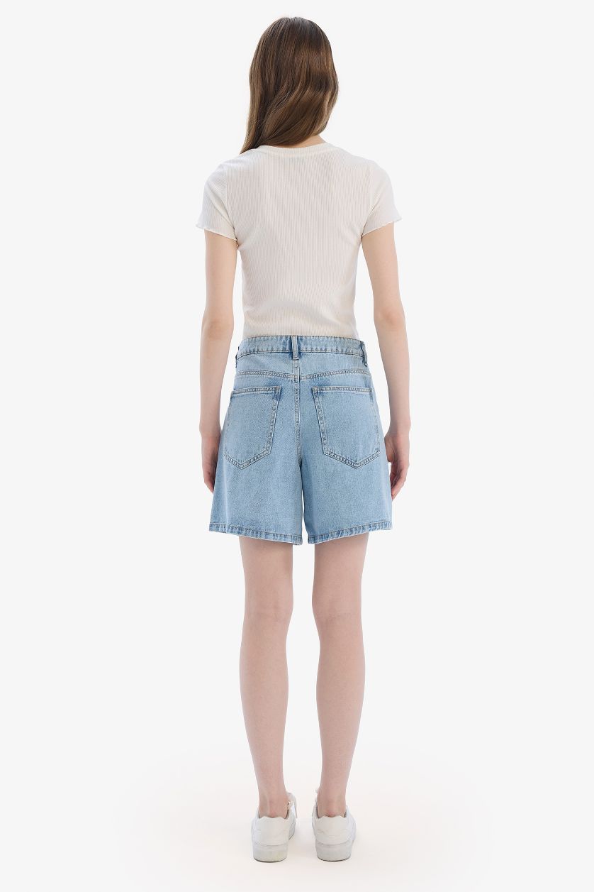 Женщины Голубрй Шорты-бермуды из мягкой джинсовой ткани с высокой посадкой
