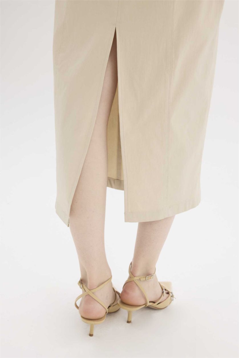 Woman Beige Bodycon U Neck Strappy Maxi Dress