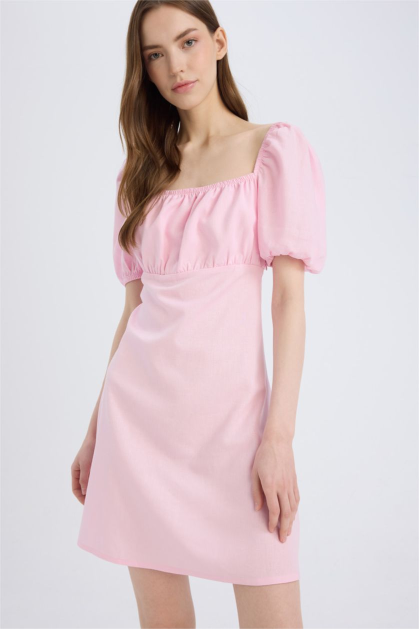 Женщины Светло-розовый Мини платье с квадратным вырезом и коротким рукавом, А-силуэт