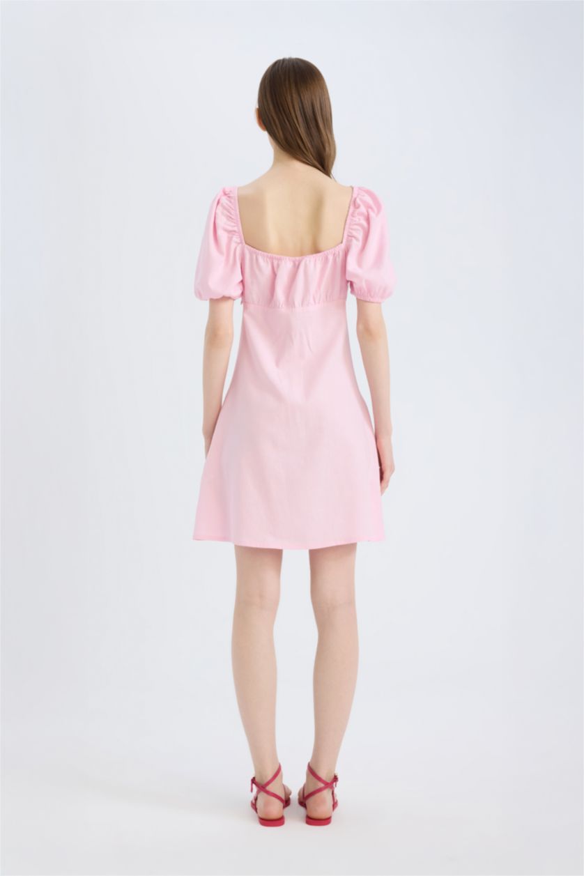 Женщины Светло-розовый Мини платье с квадратным вырезом и коротким рукавом, А-силуэт