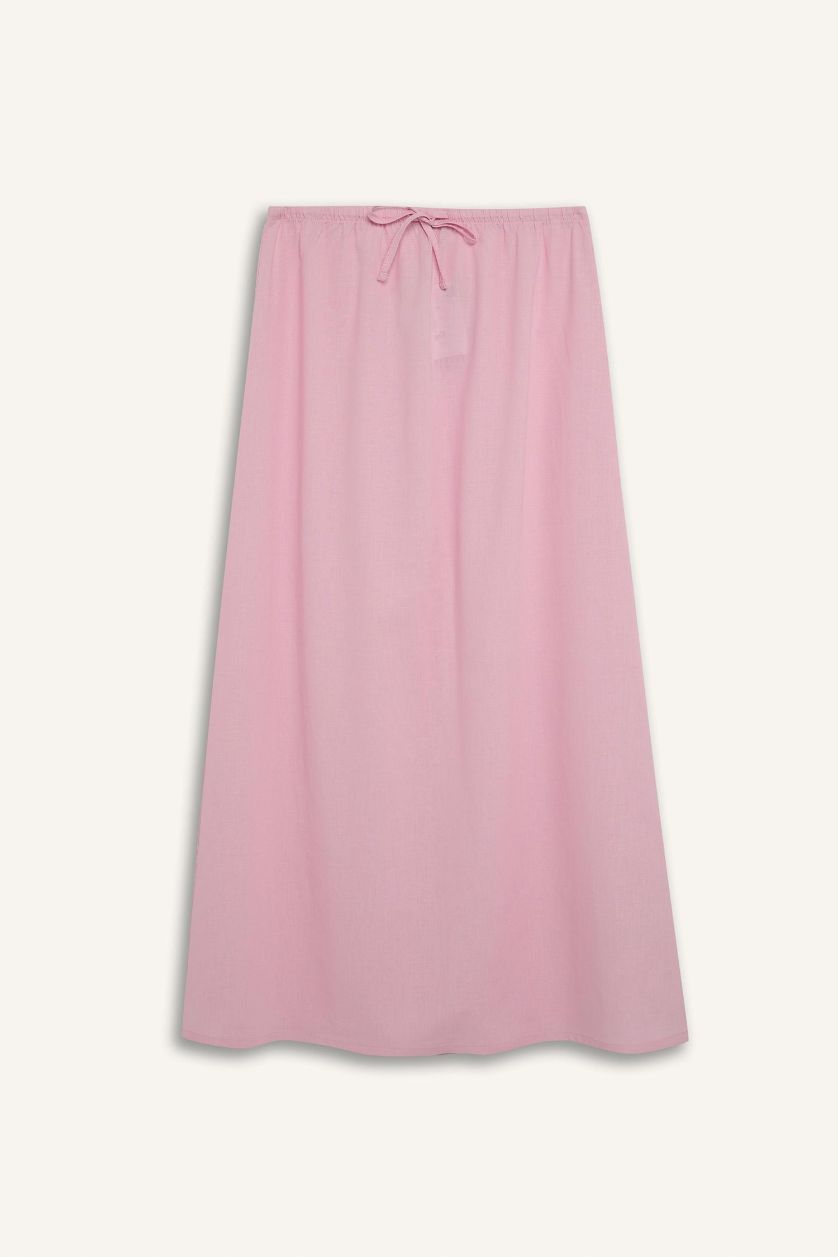 Kadın Açık Pembe A Kesim Normal Bel Keten Karışımlı Maxi Etek