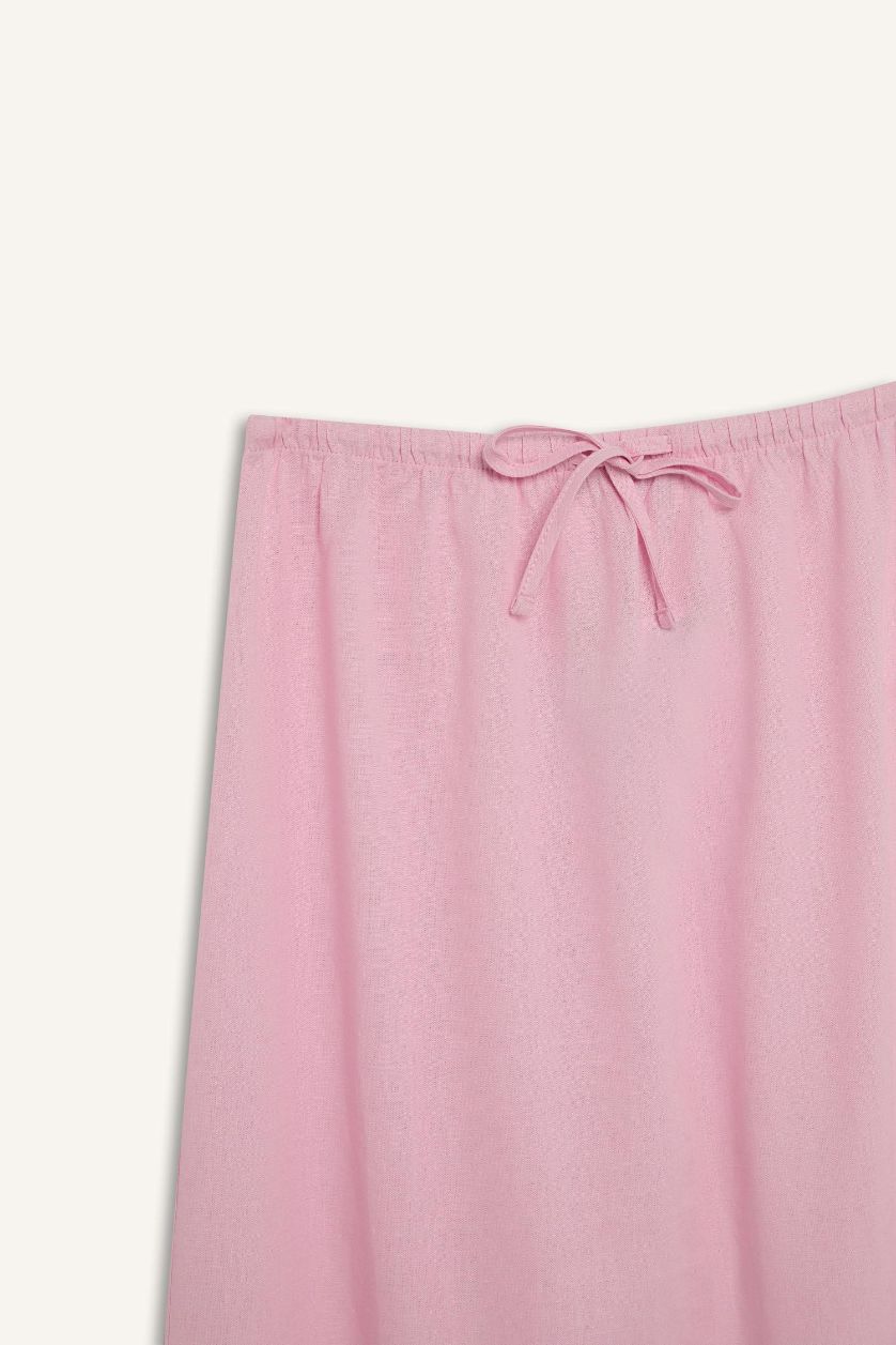 Kadın Açık Pembe A Kesim Normal Bel Keten Karışımlı Maxi Etek