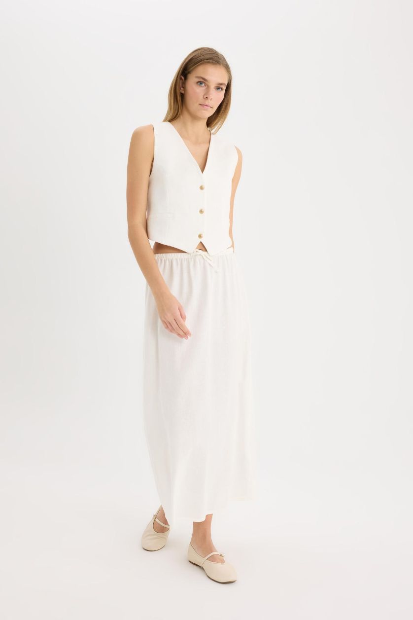 Женщины Кремовый Coool А-силуэт Короткая юбка из лена