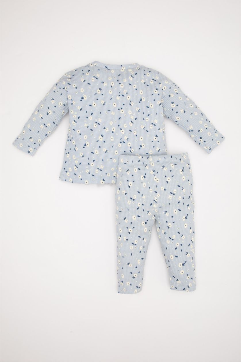 طفلة صغيرة أزرق فاتح طقم بيبي بناتي تيشيرت فلورال وبنطلون قصة عادية - قطعتين