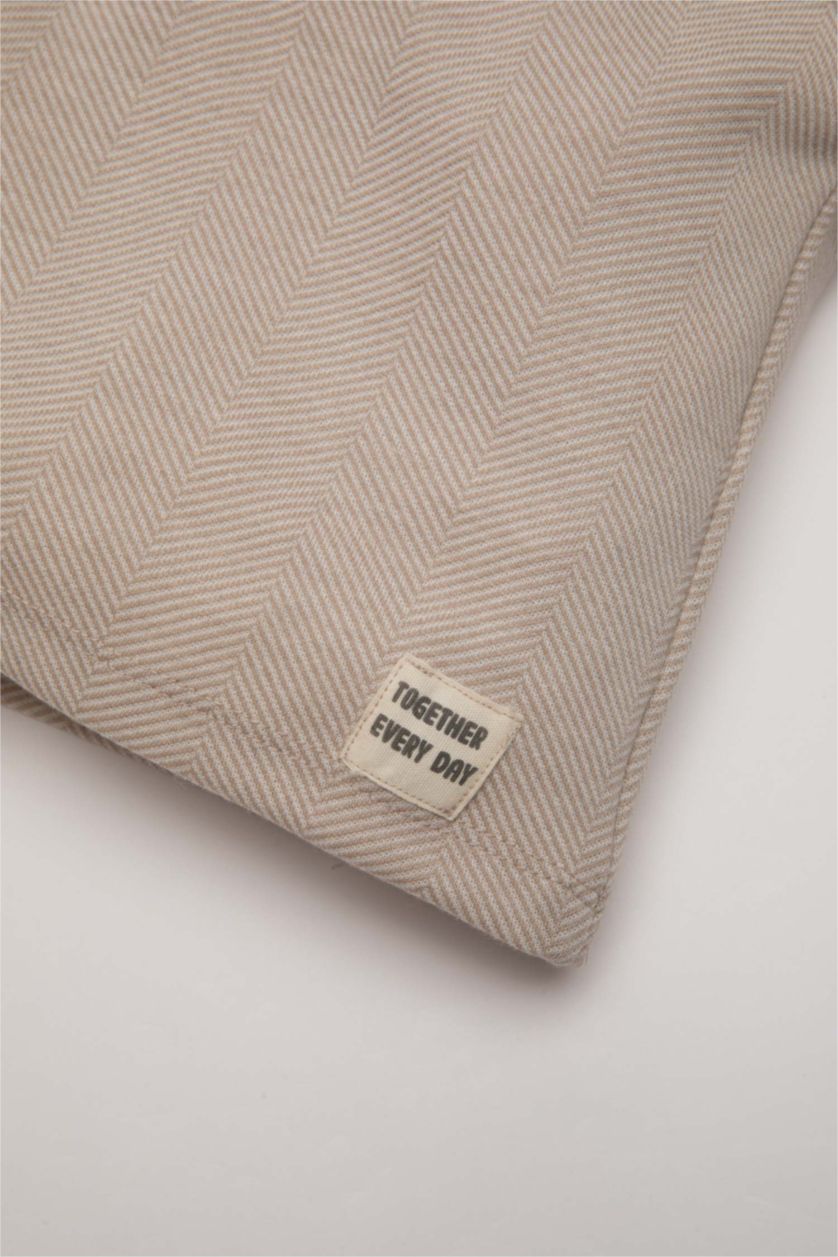 Erkek Bebek Bej Kapüşonlu Etiket Baskılı Düğmeli Sweatshirt Erkek Bebek