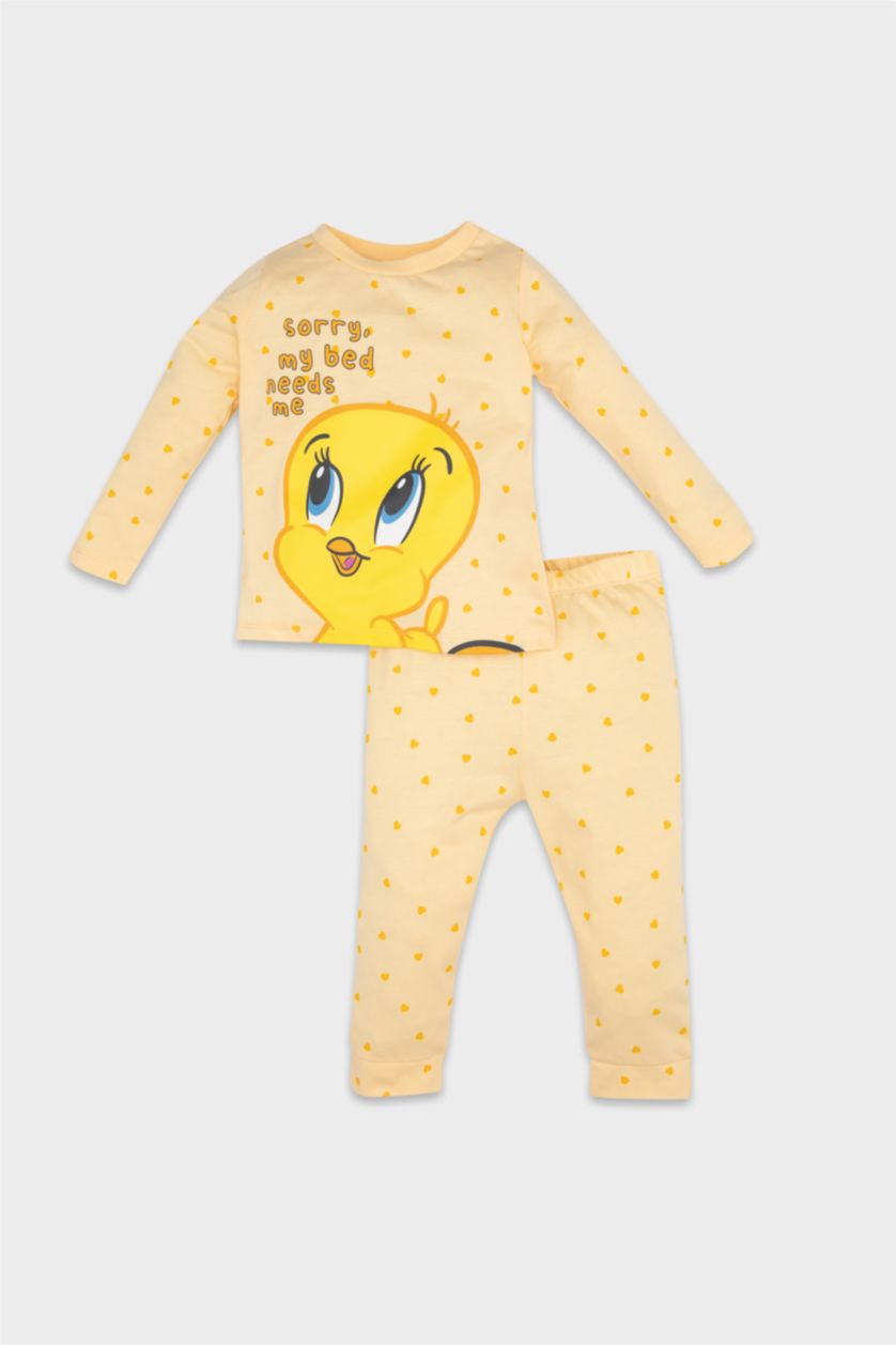 Baby Girls Yellow 2 piece Regular Fit Crew Neck Looney Tunes Licensed Knitted Pyjamas