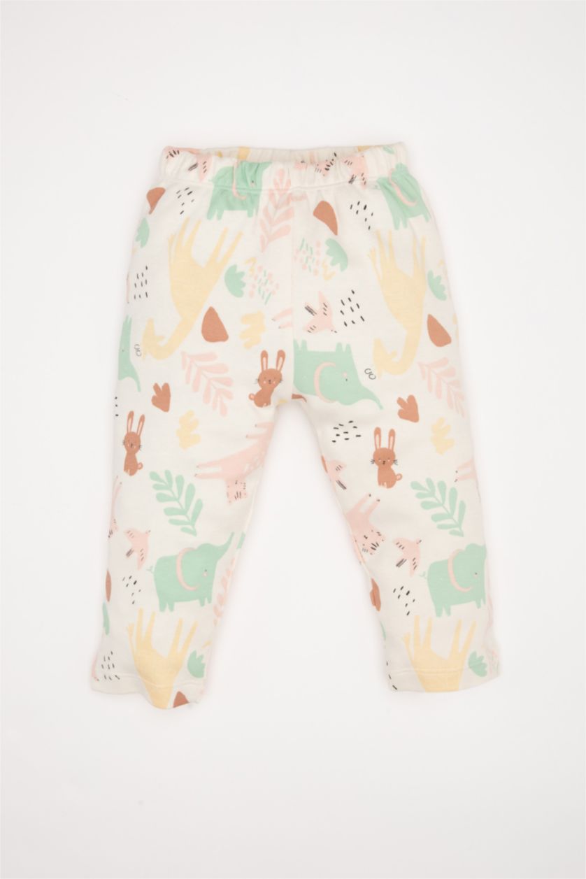 Kız Bebek Ekru %100 Pamuklu Safari Baskılı Pijama Takımı Kız Bebek