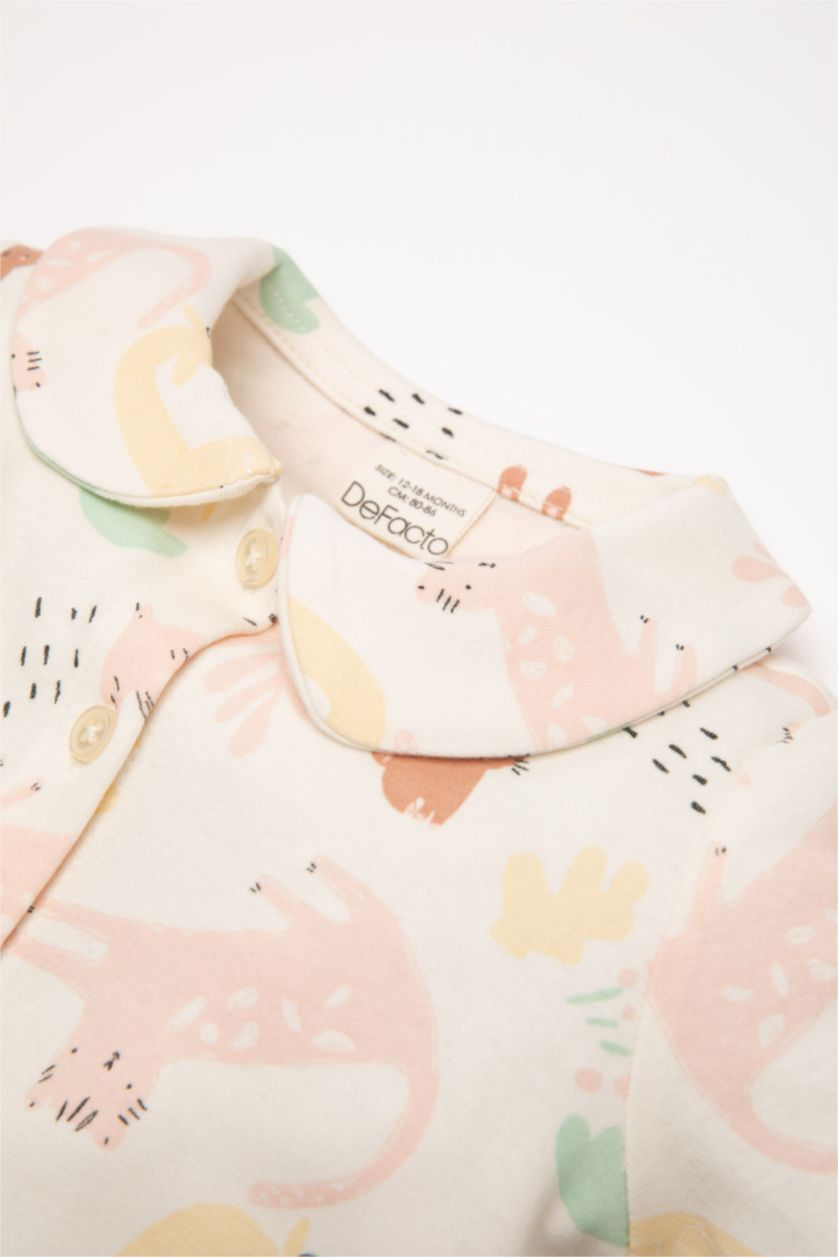 Kız Bebek Ekru %100 Pamuklu Safari Baskılı Pijama Takımı Kız Bebek