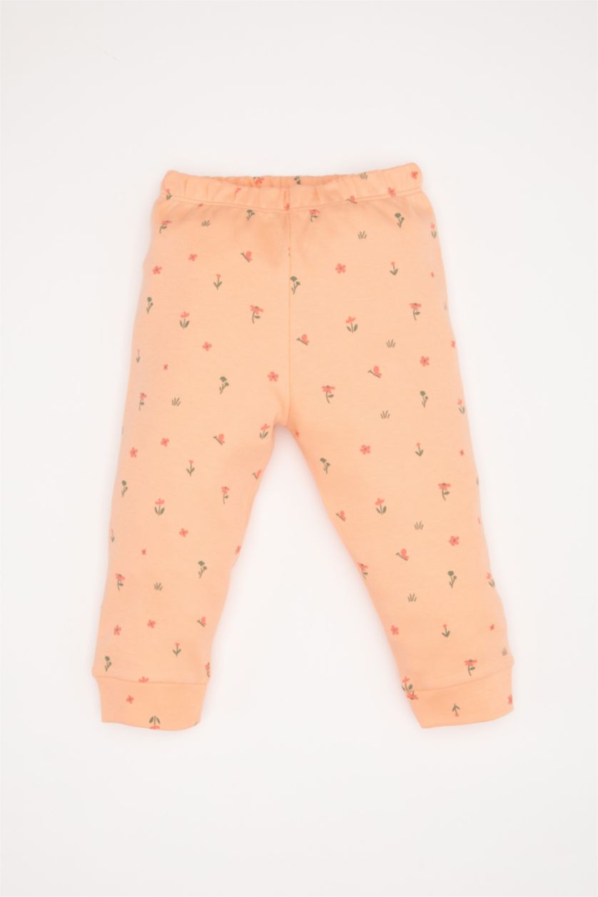 Kız Bebek Somon Pijama Takımı Çiçekli Uzun Kollu Üst Uzun Alt Kız Bebek